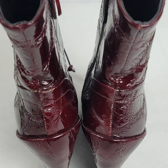 Alaia Calzature Donna Croco Burgundy Patent Leather Ankle Wedge Boots Size 37.5